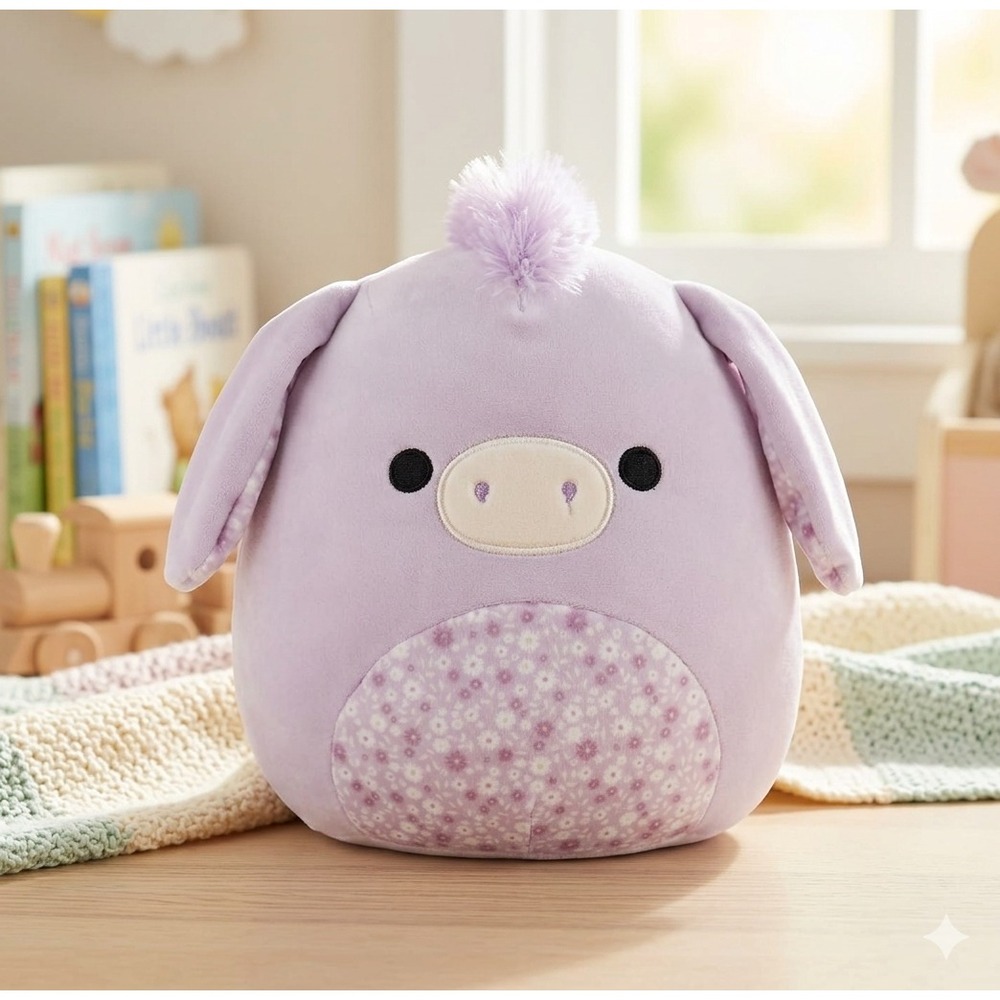 Squishmallow Delzi Lavender Donkey Floral Flower Belly 8" Plush